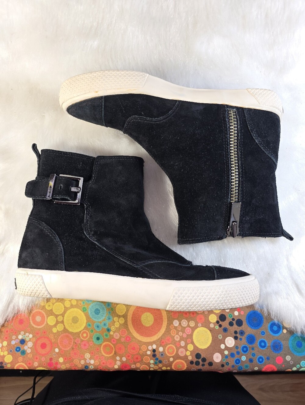 AERIN "Hayes" Black Leather Suede Sneaker Bootie